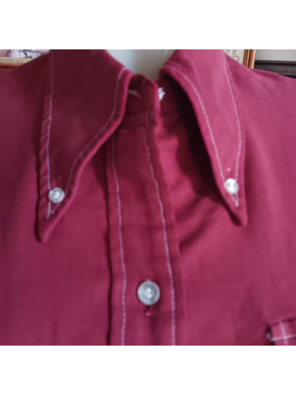 True Vintage Small Shirt 1970's Wrangler Burgundy Long Sleeve Western sz 34